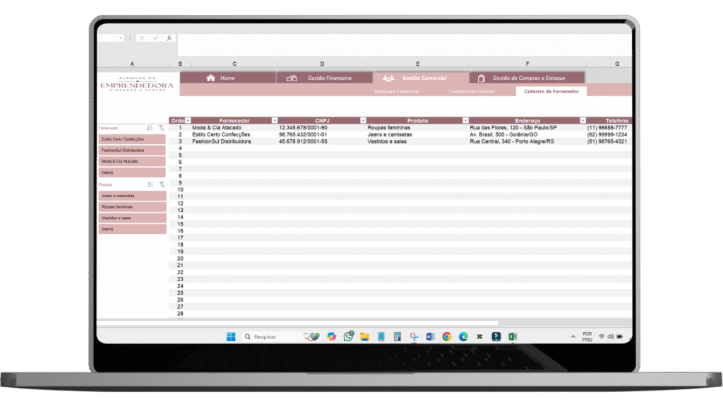 CADASTRO DE FORNECEDORES