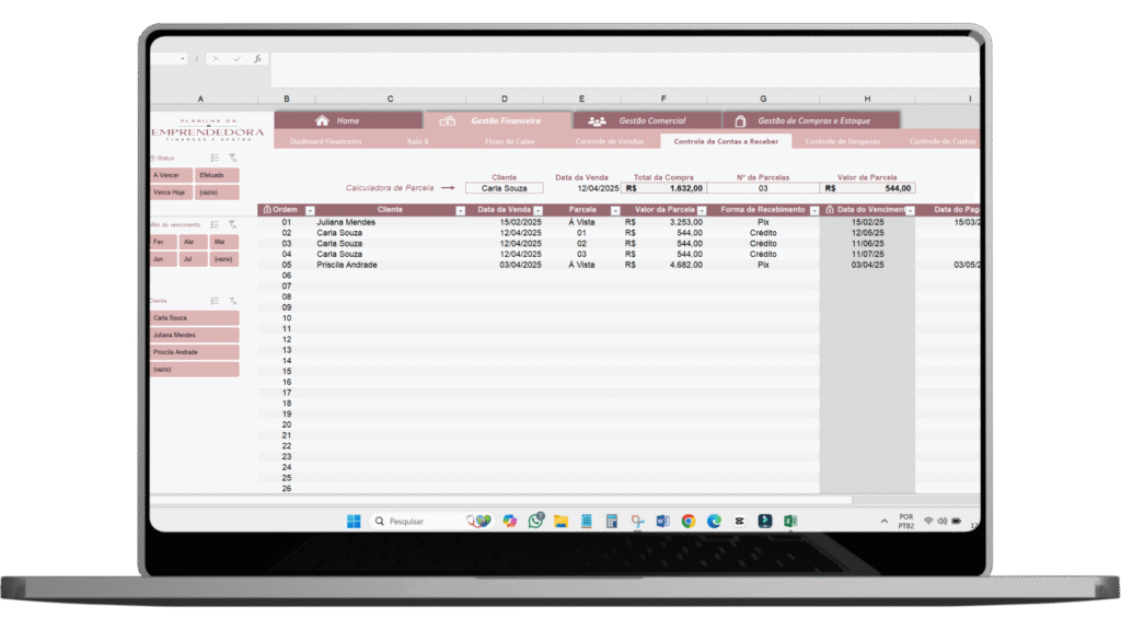 CONTROLE DE CONTAS A RECEBER