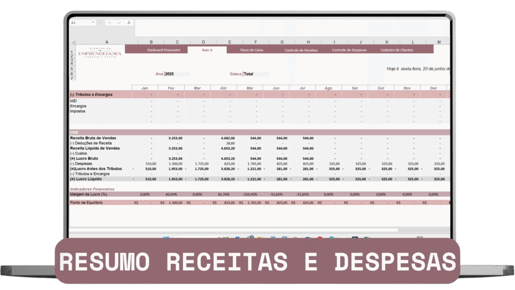 Aba que mostra a saúde financeira da sua empresa e te mostra os teus gastos antes do seu lucro líquido